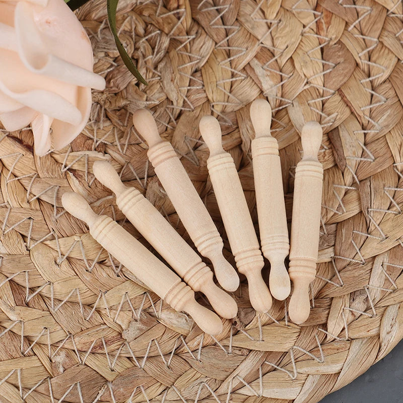 ▶6pcs/set 1:12 Dollhouse Miniatures Wood Rolling Pin Model Kitchen Accessories Zpaxo 6Pcs