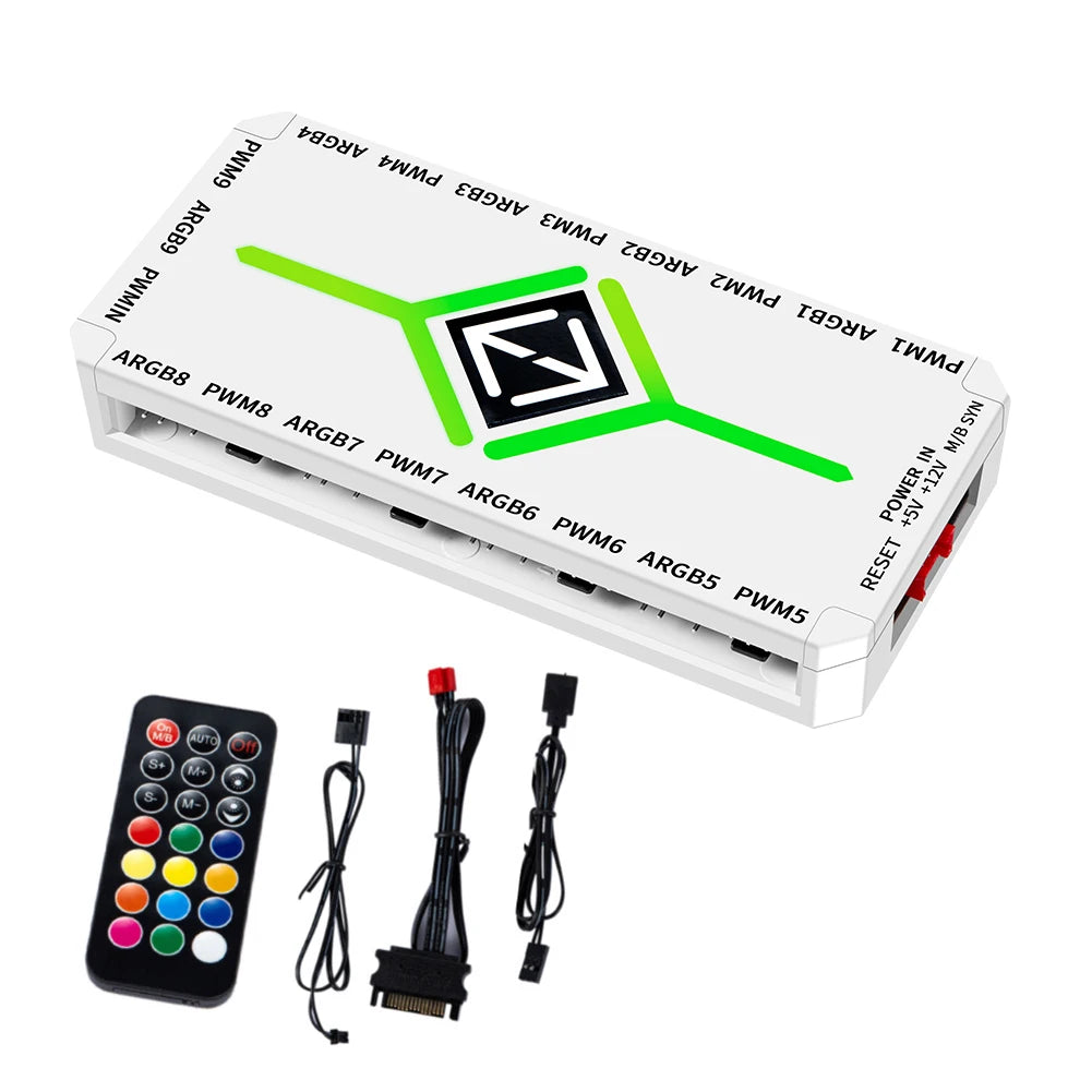1 9 Ports PWM Fan Hub SATA Power Supply Magnetic Splitter ARGB