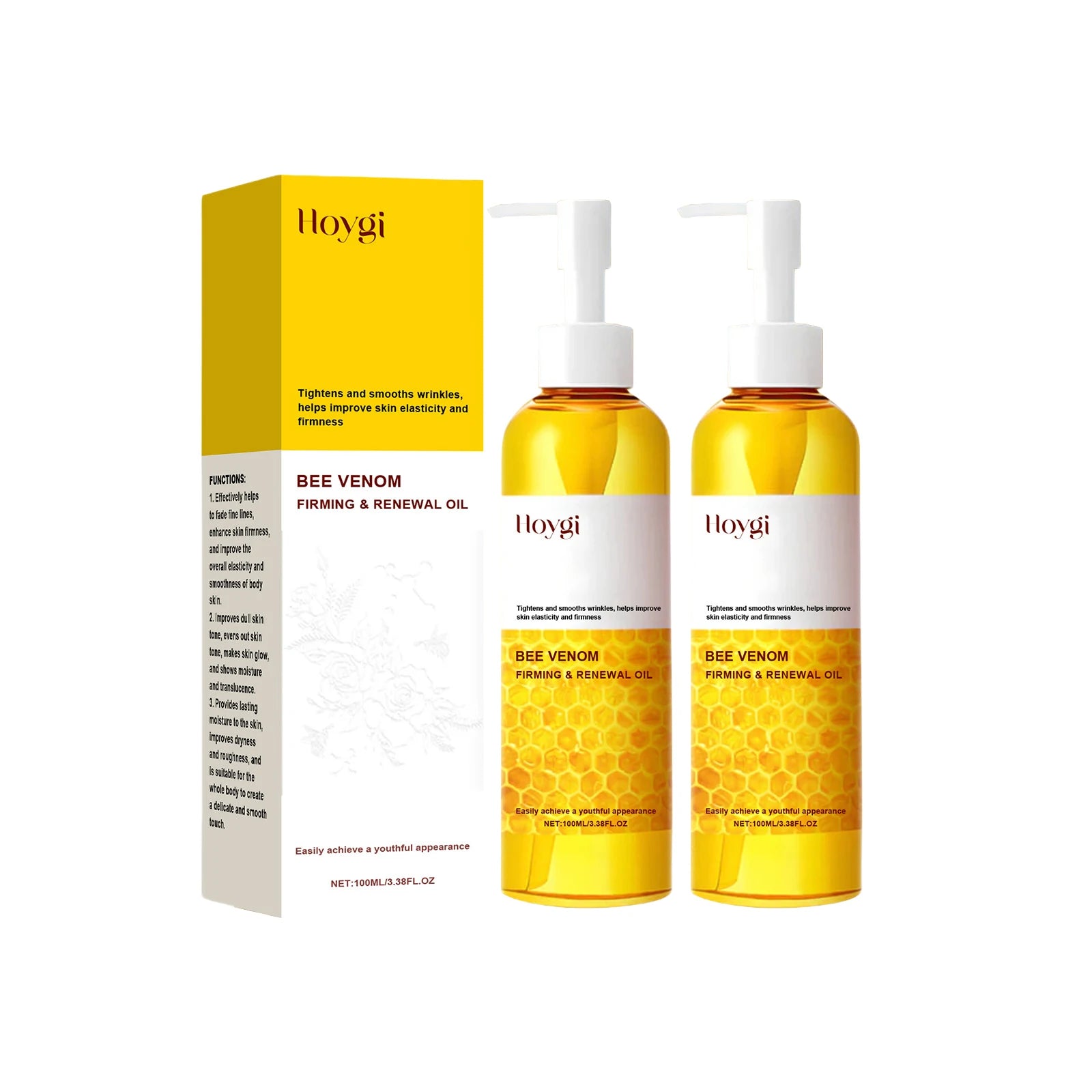Hoygi Bee Venom Firming Body Oil with Collagen Boosting 24H Hydration & Fast Absorption for Sagging Skin & Stretch Marks Zpaxo 2PCS