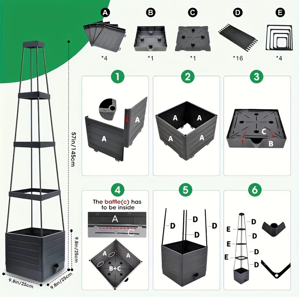 4 Tier Planter Tower Trapezoidal Trellis Tomato Cage Garden Box