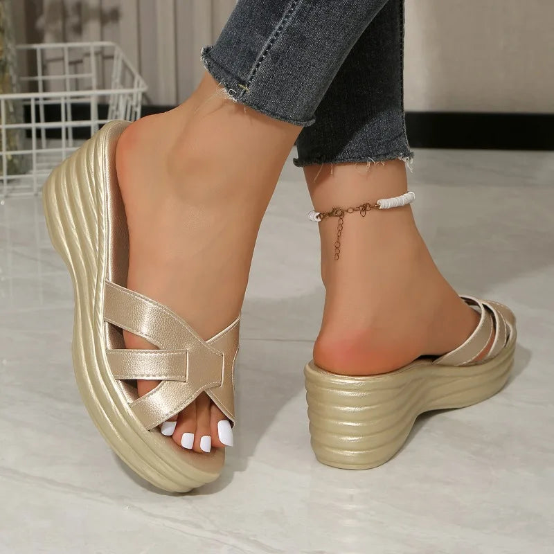 Women's Fashionable Casual Elegant Platform Heel Slippers Women Zpaxo
