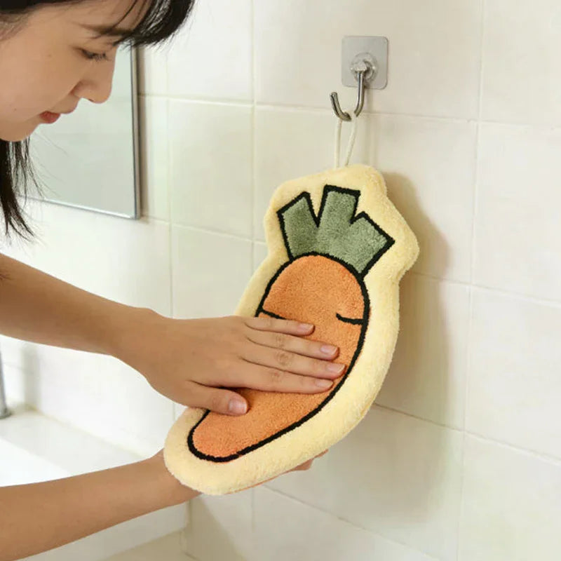 Vegetables Coral Fleece Hand Towels Wall Hanging Rag Carrot Tomato Zpaxo