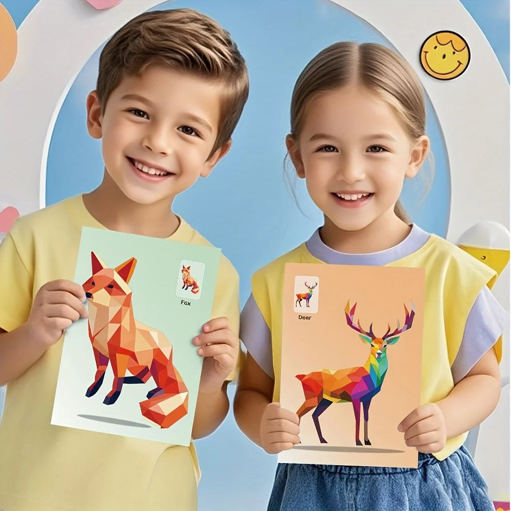 Handmade Stickers Animal Cognitive 6 Geometric Collages Children's Puzzle Enhance Focus Training Enlightenment Toy Stickers Zpaxo