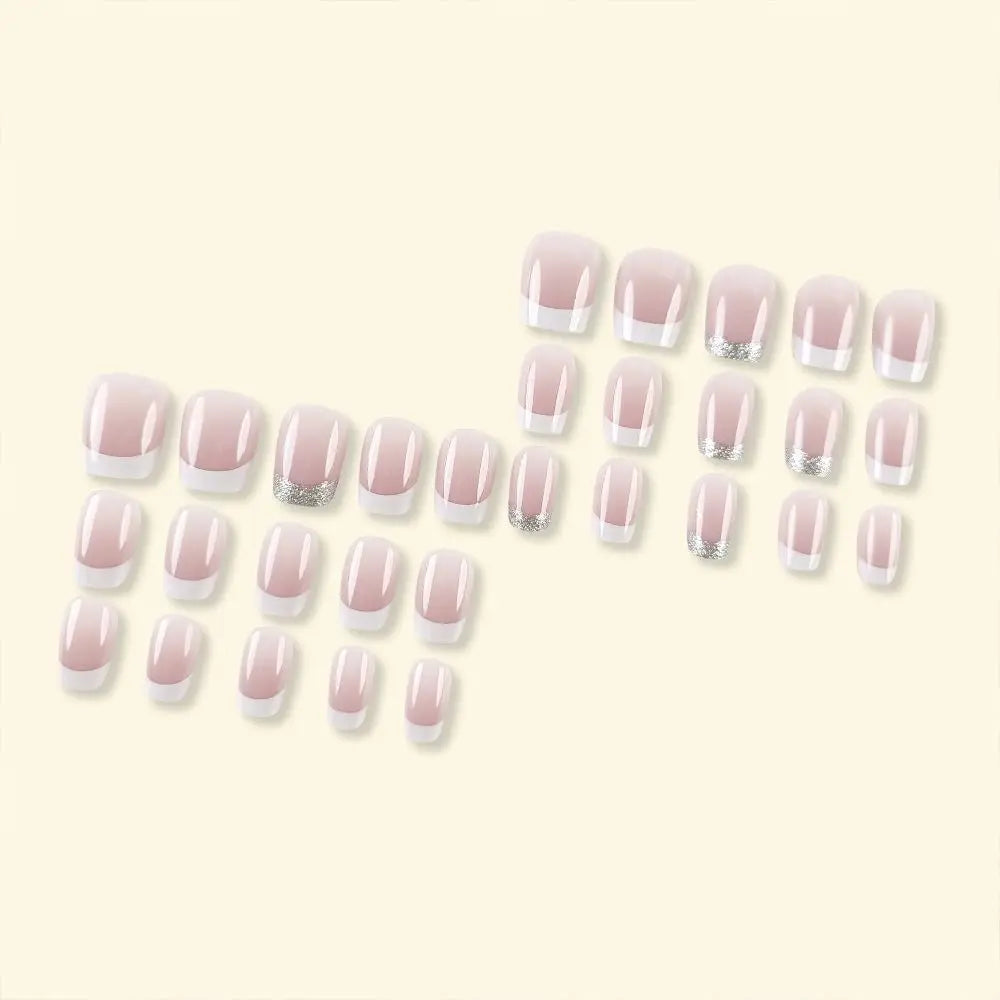 Long Ballerina Square False Nails French Black White Fake Full Cover Zpaxo
