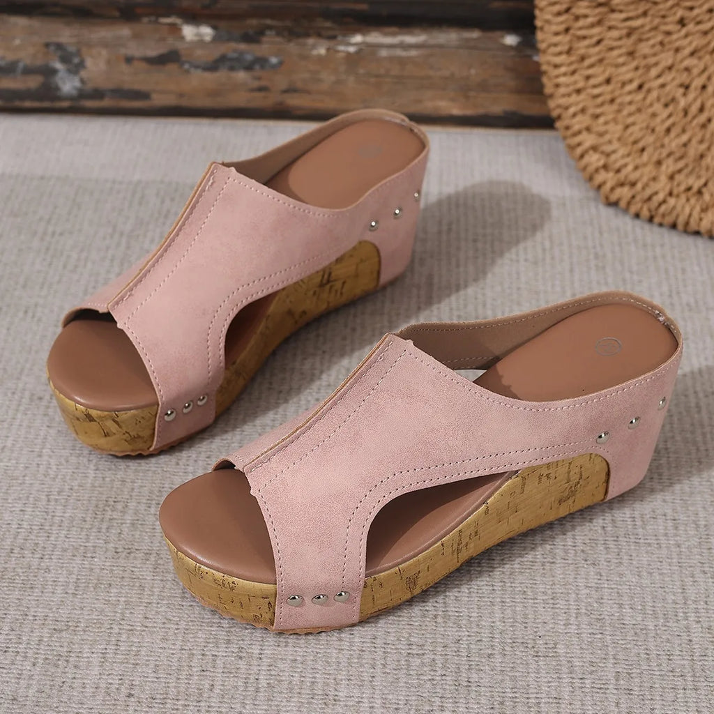 2025 Sandals Clogs with Heel Beach Shoes Increasing Height New Thick Girls Summer Outside Slides Scandals Slipper Female Sandal Zpaxo