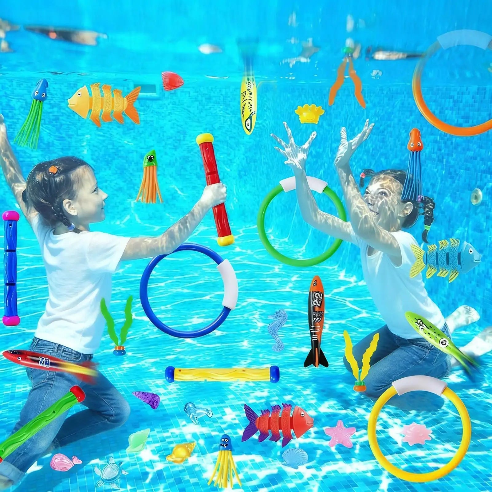 Pool Dive Toys Rings Fun Floating Water Games 35-Piece Summer Zpaxo