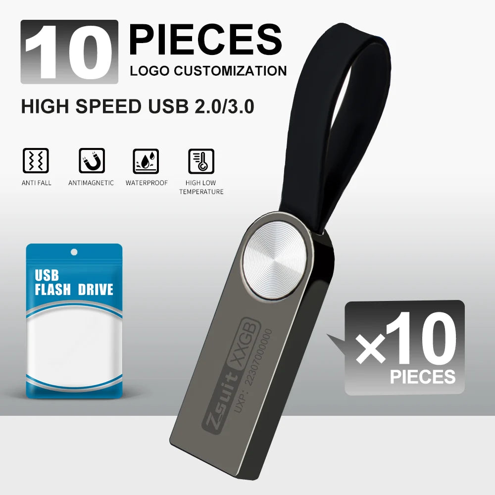 ZSUIT 10Pcs USB Drive 32GB 64GB High Speed Pen Drive 3.0 Memory Stick 128GB Waterproof Pendrive Metal USB Disk Memoria Stick DD Zpaxo USB 3.0-32gb Silver