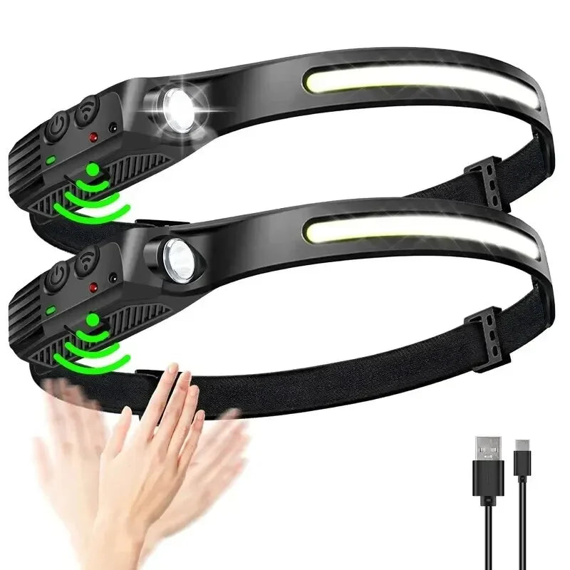 COB LED Headlamp – Type-C Rechargeable Inductive Outdoor Light