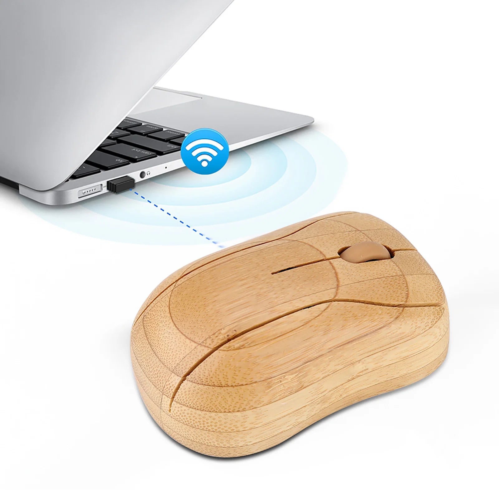 2 4GHz Bamboo Wireless Optical Mouse Laptop Computer Wooden Wood