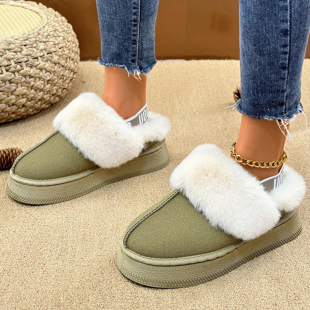 Women Cotton Slippers 2025 New Platform Slides Women Thickened Fluff Lined Flat Shoes Women Winter Thick Bottom Half Slippers Zpaxo
