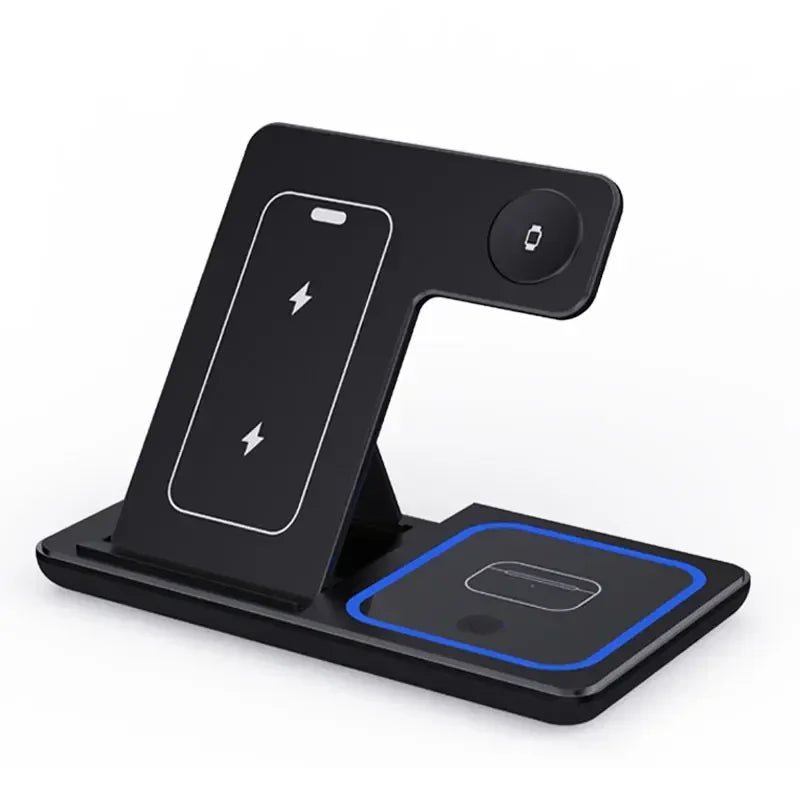 Foldable 3-in-1 Wireless Charging Stand – iPhone, Watch & AirPods Wireless Charging Stand Zpaxo black