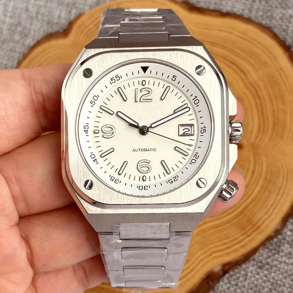 AR Sapphire Glass 42mm Square Steel Mechanical Men Watch S NH35AA Movt 150m Waterproof Elegance Dive Watches Black/Ice Blue Dial Zpaxo nologo white 1
