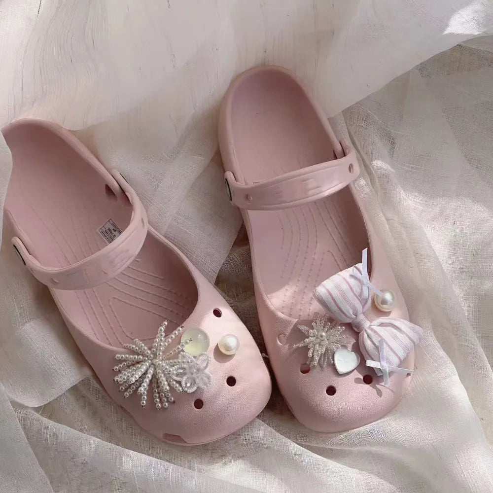 Summer Women's Cute Ballet Hole Shoes Retro EVA Outer Wear Mary Jane