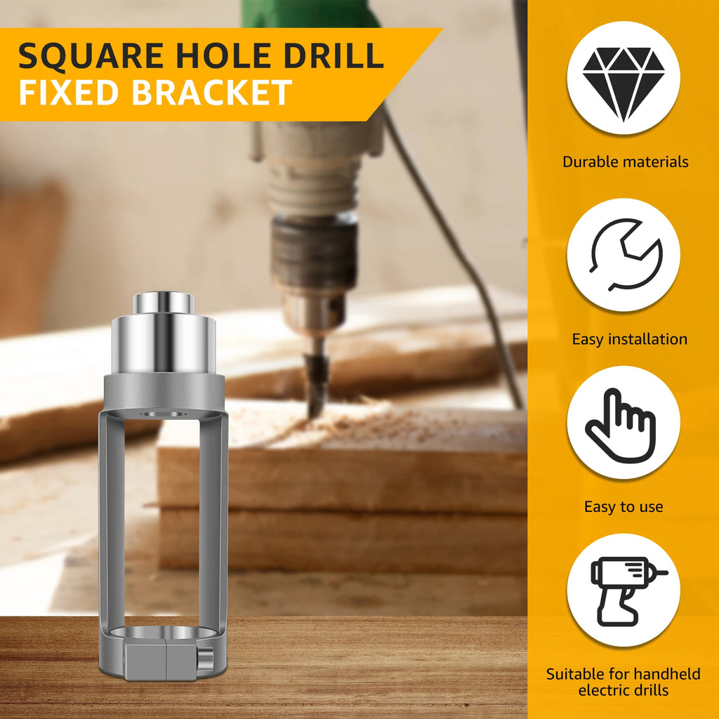 Square Hole Drill Fixed Bracket Cast Aluminum Professional Precise Woodworking Tool Durable Drill Bit for Hand Electric Drill Zpaxo