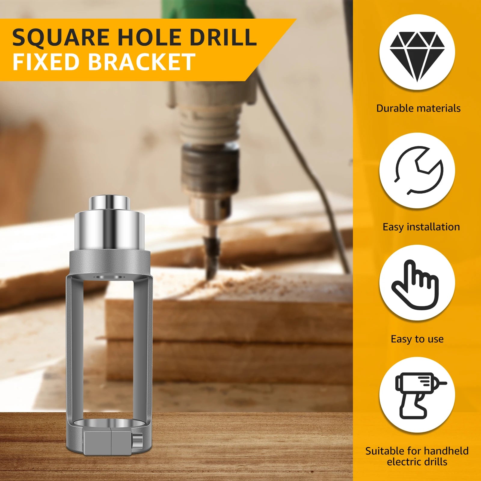 Square Hole Drill Fixed Bracket Cast Aluminum Professional Precise Woodworking Tool Durable Drill Bit for Hand Electric Drill Zpaxo
