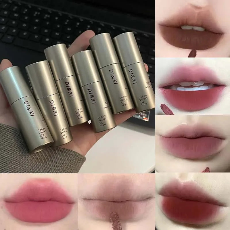 Dark Brown Silver Tube Lip Gloss Matte Velvet Waterproof Liquid