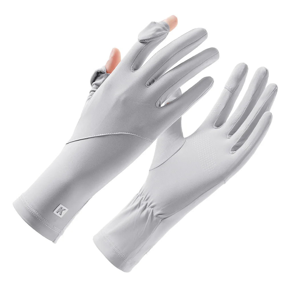 Summer women's UV resistant short outdoor windproof anti slip breathable driving and cycling gloves with sun protection gloves Zpaxo Light gray gloves