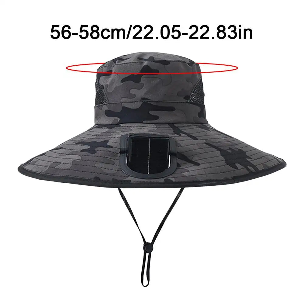 Solar Fan Fishing Hat – UV Protection Wide Brim Cooling Cap Solar Fan Outdoor Hat Zpaxo Black