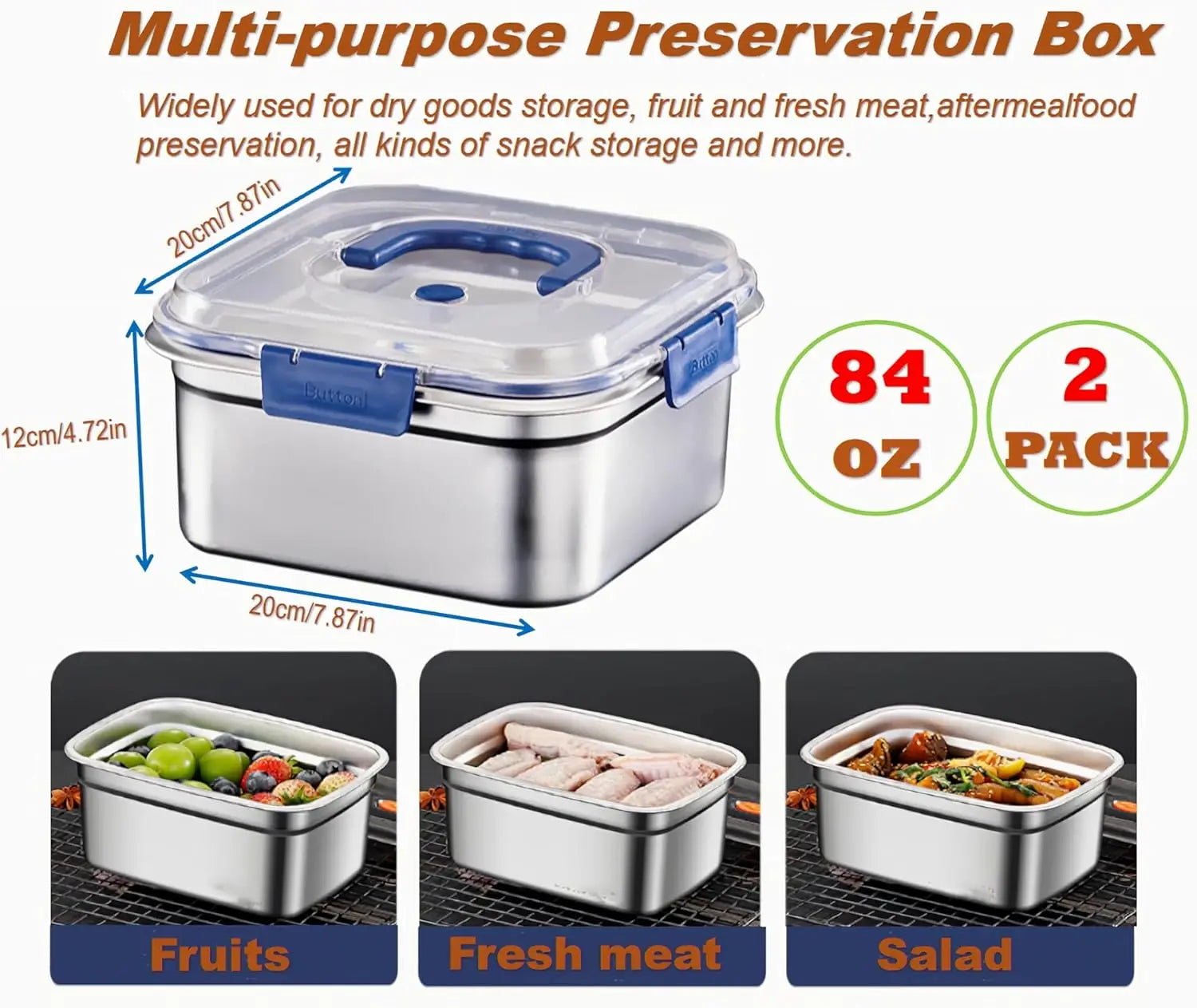 Airtight Stainless Steel Food Storage Container Lid Leakproof Lunch