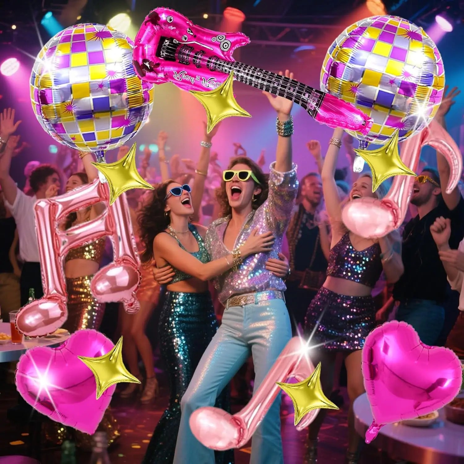 Singer Balloons Music Note Guitar Disco Foil Dancing Queen Rock
