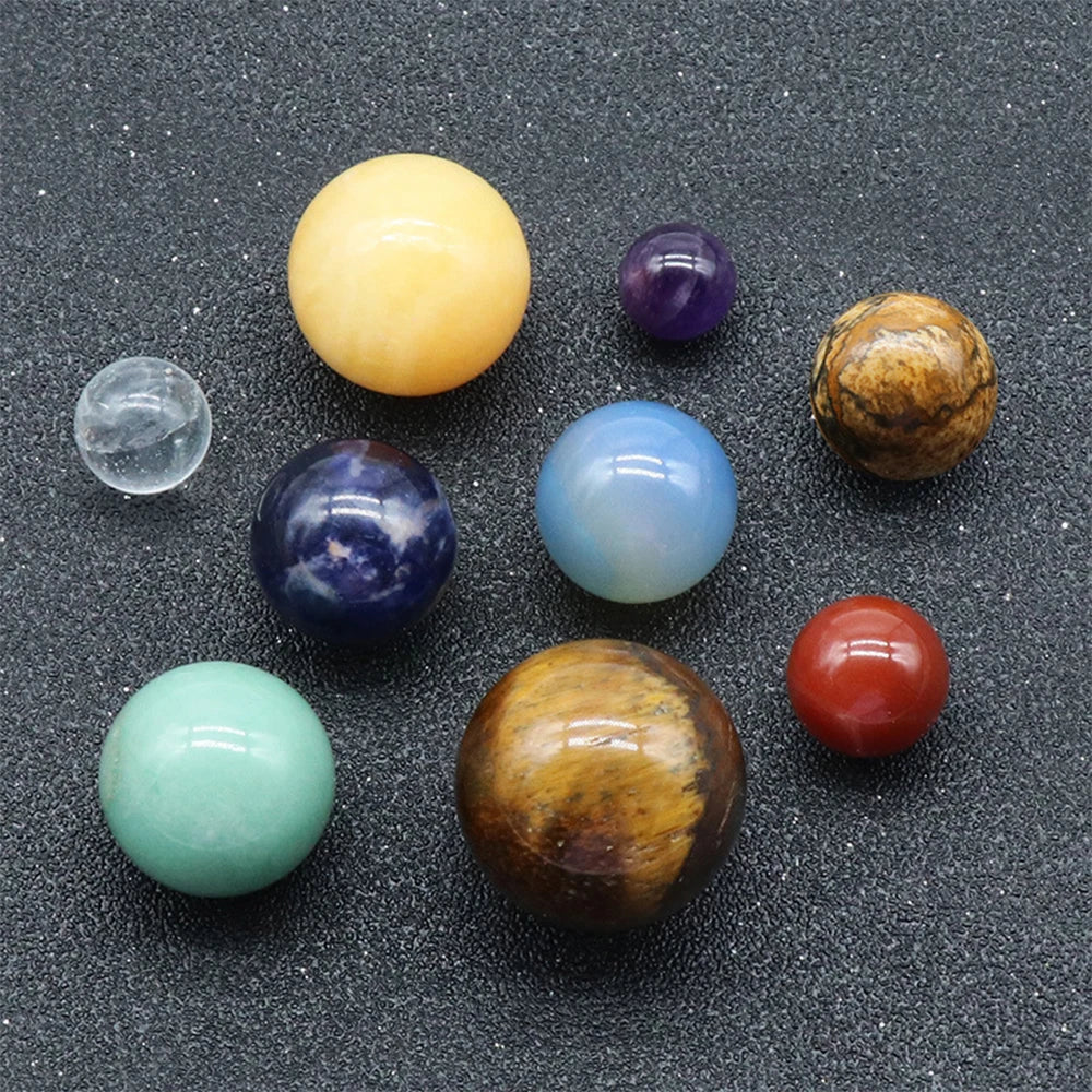 Solar System Natural Crystal Gemstones Set 9 Planets Sphere Ball Stone Galaxy Model Ornaments Gift Home Office Decor Zpaxo