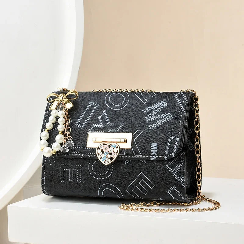 Trendy Beaded Stitching Shoulder Bag Fashion Versatile Chain Simple