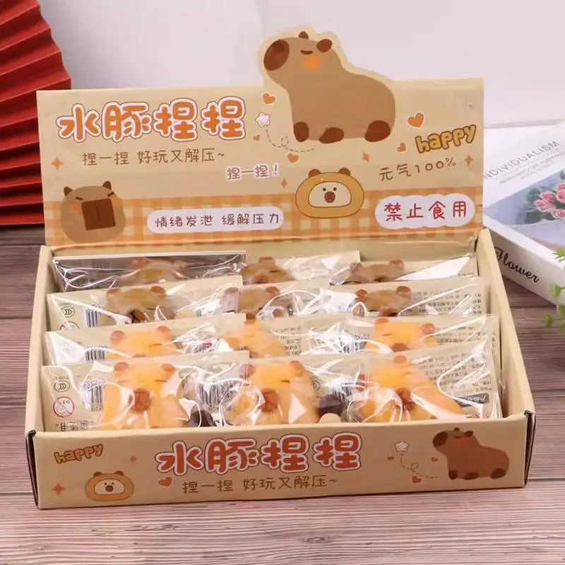 Cute Capybara Squeeze Toy with Bell Super Soft Pinch Decompression TPR Fidget Sensory Toys Capybara Figure for Kids Adults Gift Zpaxo