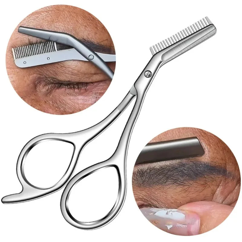 Stainless Steel Eyebrow Scissors Comb Makeup Trimming Knife Men Women