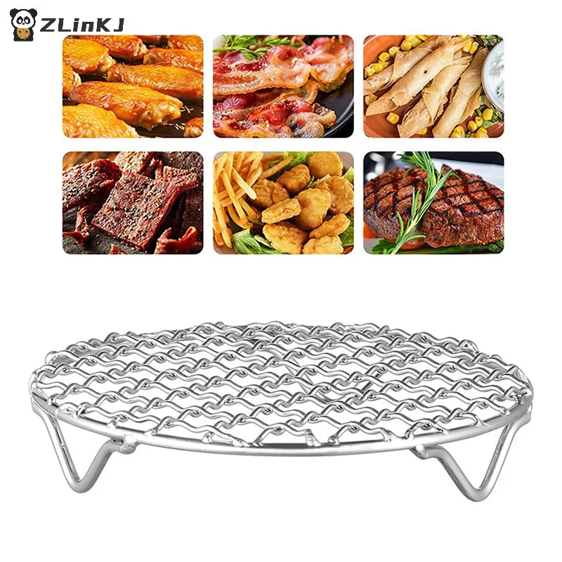 ▶Round Air Fryer Rack With Legs Stackable Grid Grilling Rack Stainless Steel Anti-corrosion For Home Kitchen Oven Steamer Cooker Zpaxo