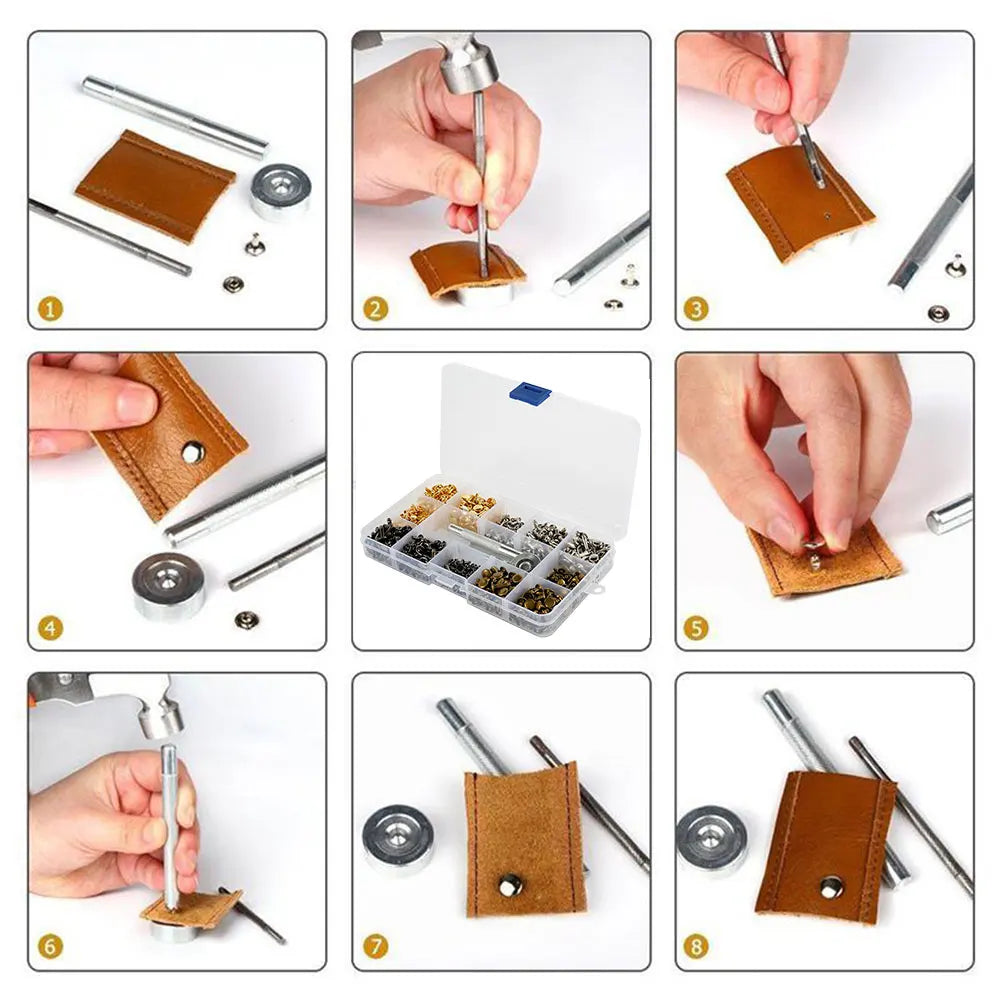 360PCS DIY Leather Craft Tool Suit Leather Rivets Double Cap Rivet With Punch Pliers For Belt Clothing Shoes Pet Collar Fixing Zpaxo