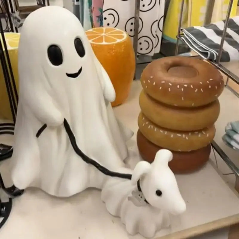 Halloween Ghost Walking Dog Statue Spooky Figurine Home Tabletop