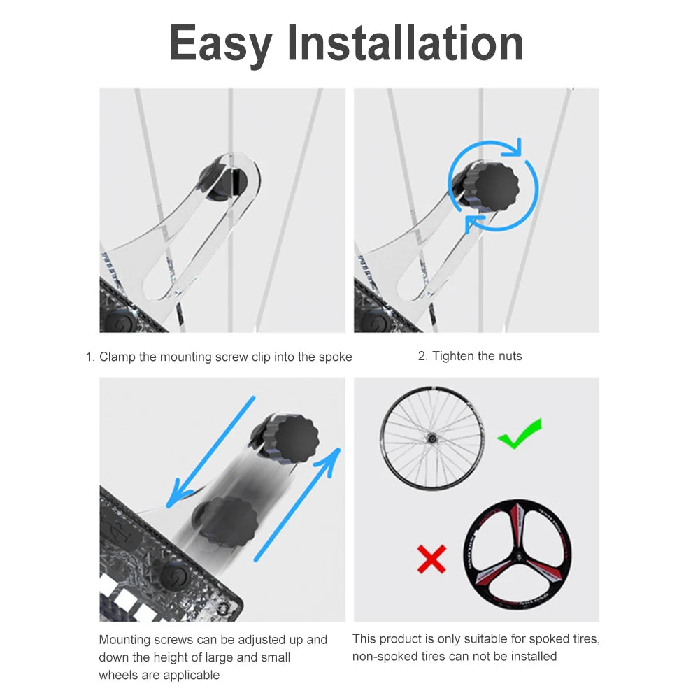 Solar LED Bike Tire Safety Light USB Rechargeable Bicycle Rim Decor