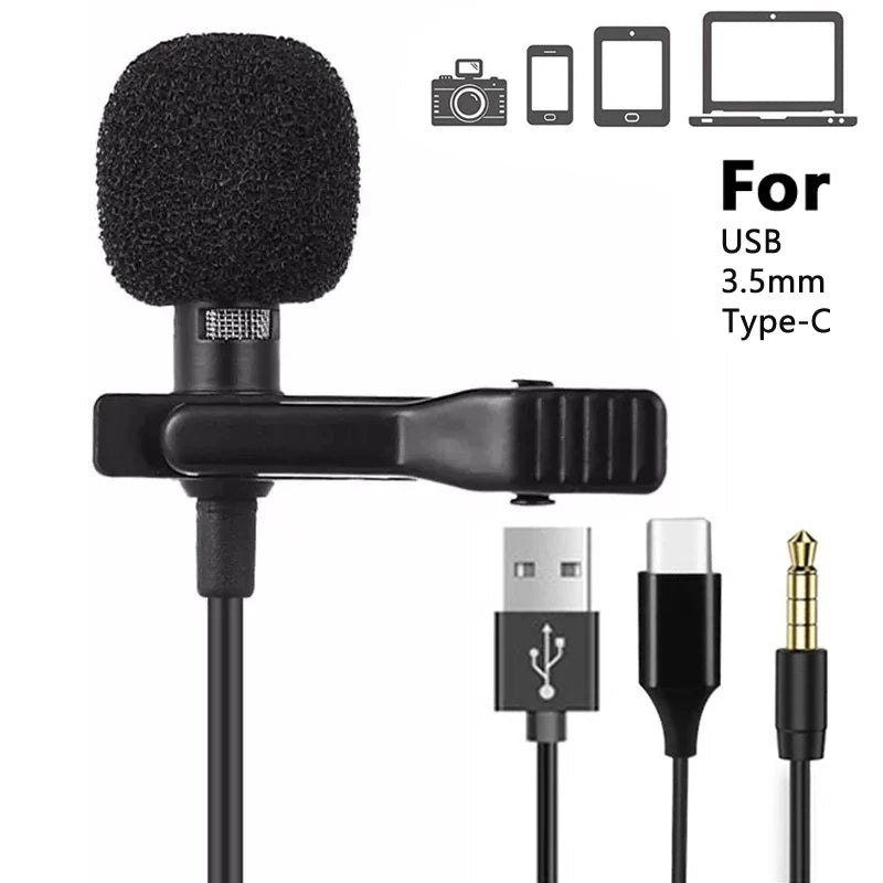 3.5mm Lavalier Mini Microphone USB Type C Clip-on Microfon Condenser Lavalier Tie Clip Mikrof For Cell Smartphone PC Laptops Mic Zpaxo