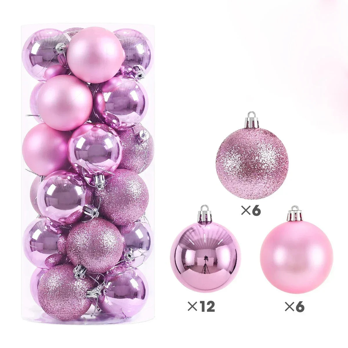 24-Pack Christmas Ball Ornaments – 3cm 4cm 6cm Tree Baubles Christmas Ornaments Zpaxo Pink 6CM