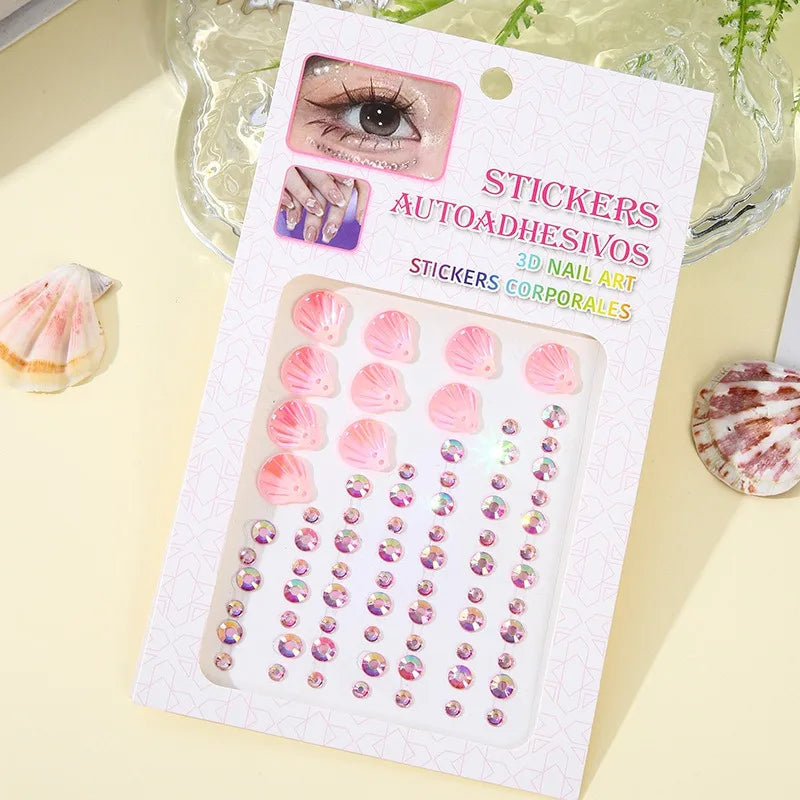 3D Dream Shell Crystal Diamond Patch Face Gems Mermaid Temporary Zpaxo Pink