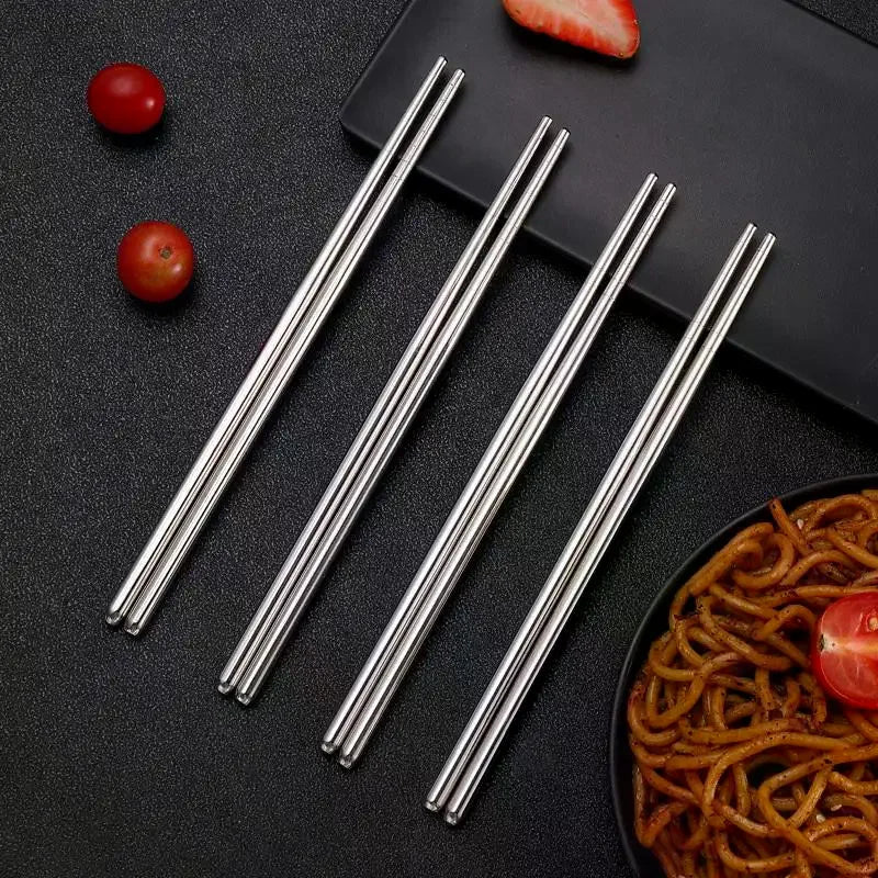 Stainless Steel Chopsticks Reusable Household Round Metal Chop Sticks Japanese Sushi Food Stick Kitchen Tableware Cutlery Zpaxo