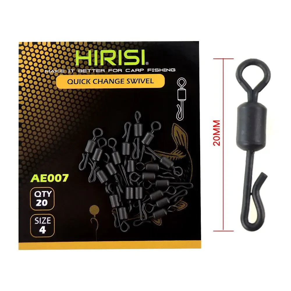 HIRISI Carp Fishing Swivels Quick Change Matt Black for Carp Fishing Rig Fishing Terminal Tackle Pack of 20 Zpaxo AE007-4