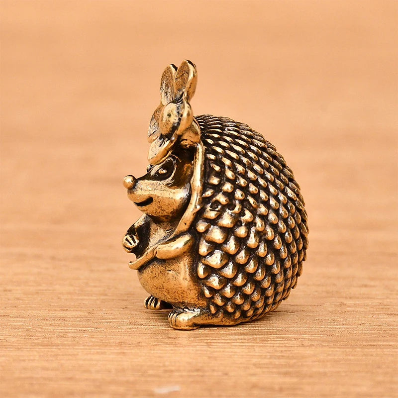 Retro Brass Ornament Small Hedgehog Figurines Copper Tea Pet Home Zpaxo