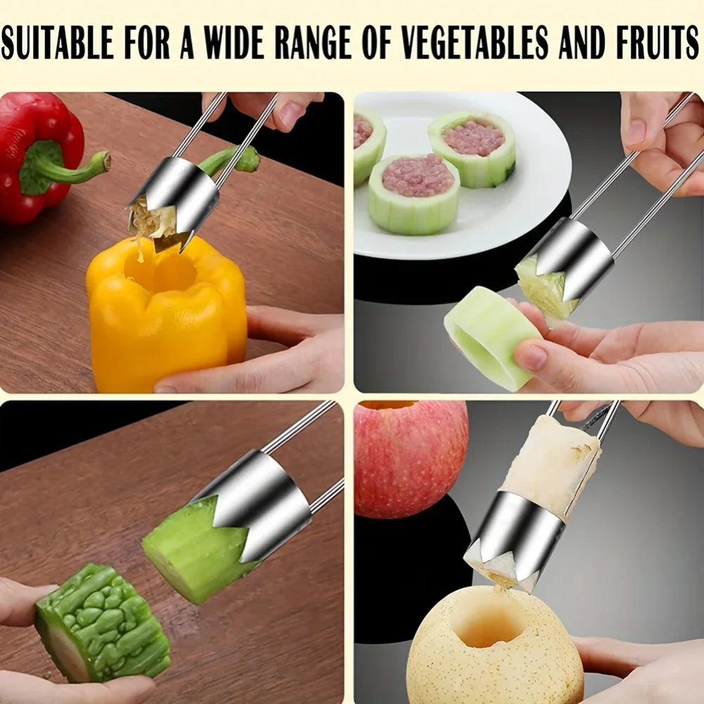 1pc Stainless Steel Fruit & Vegetable Corer Red Pepper Seed Remover Universal Kitchen Gadget for Apple Pear Tomato Pepper Zpaxo