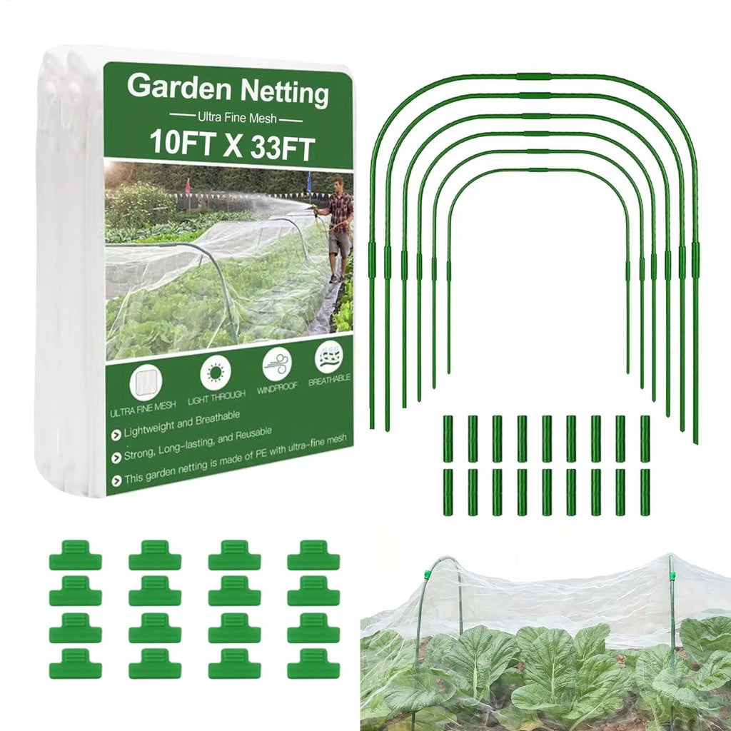 Garden Grow Tunnel Kit – Arch Hoops, PE Mesh Net & Clips Garden Tunnel Kit Zpaxo