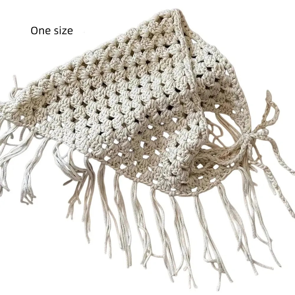 New Adjustable Hollow-Out Mini Skirt Fringe Trim Hand-knitting Fashion Bandana Y2K Streetwear Waist Hip Wrap Travel Accessory Zpaxo