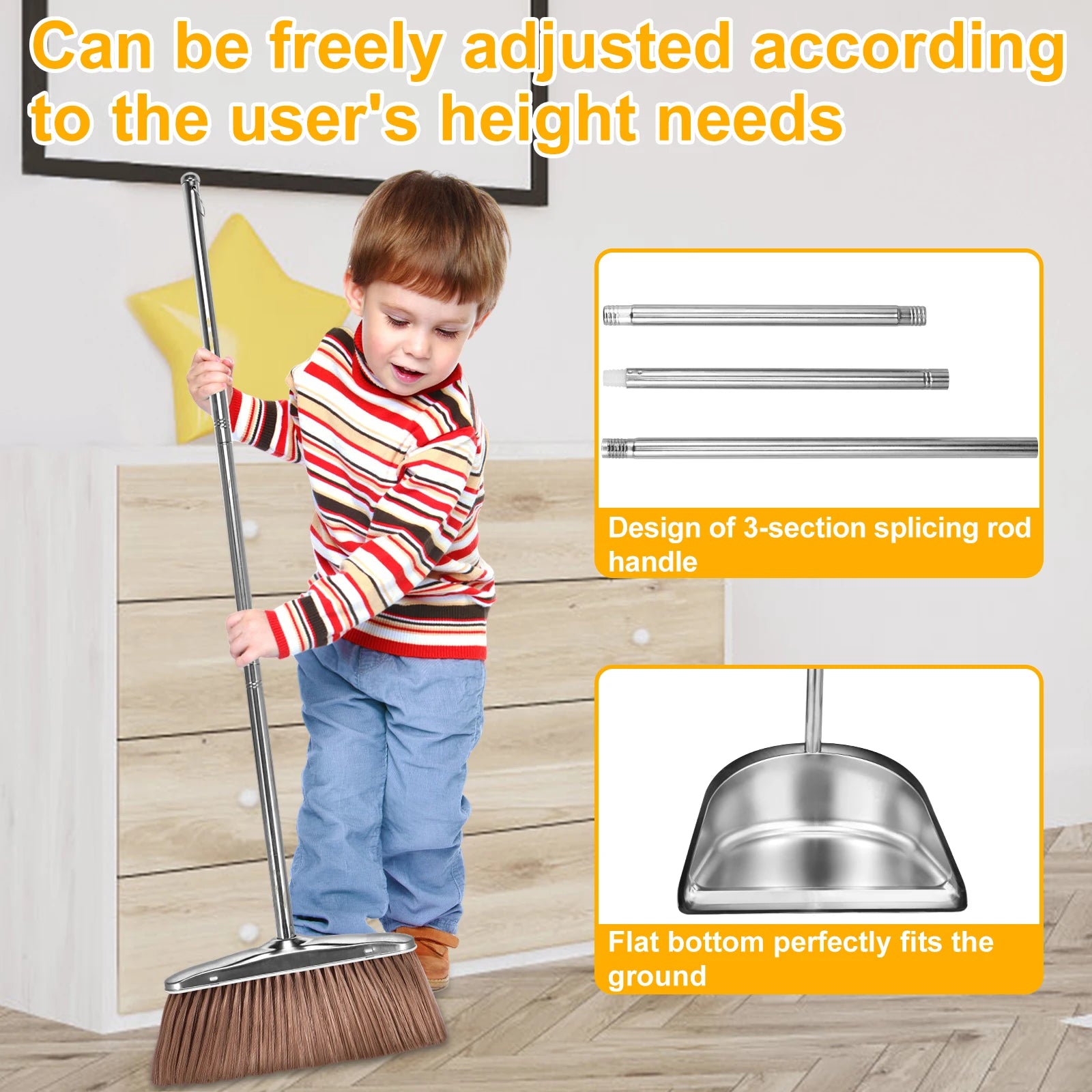 Broom Dustpan Set Stainless Steel Magic Brushs Combination Household Combo Cleaning Tool with Long Handle Durable Non Stick Hair Zpaxo