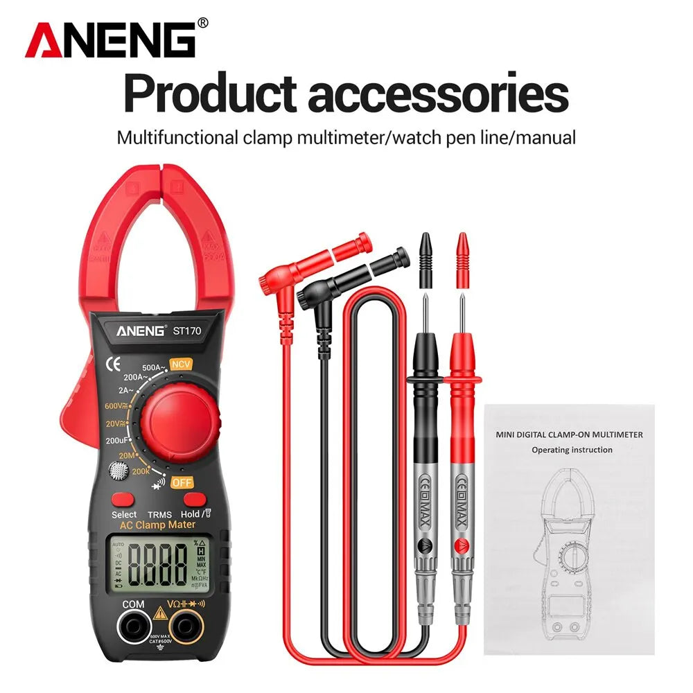 Clamp Meters Measuring AC DC Voltage Current Resistance Capacitance Zpaxo ST170 red