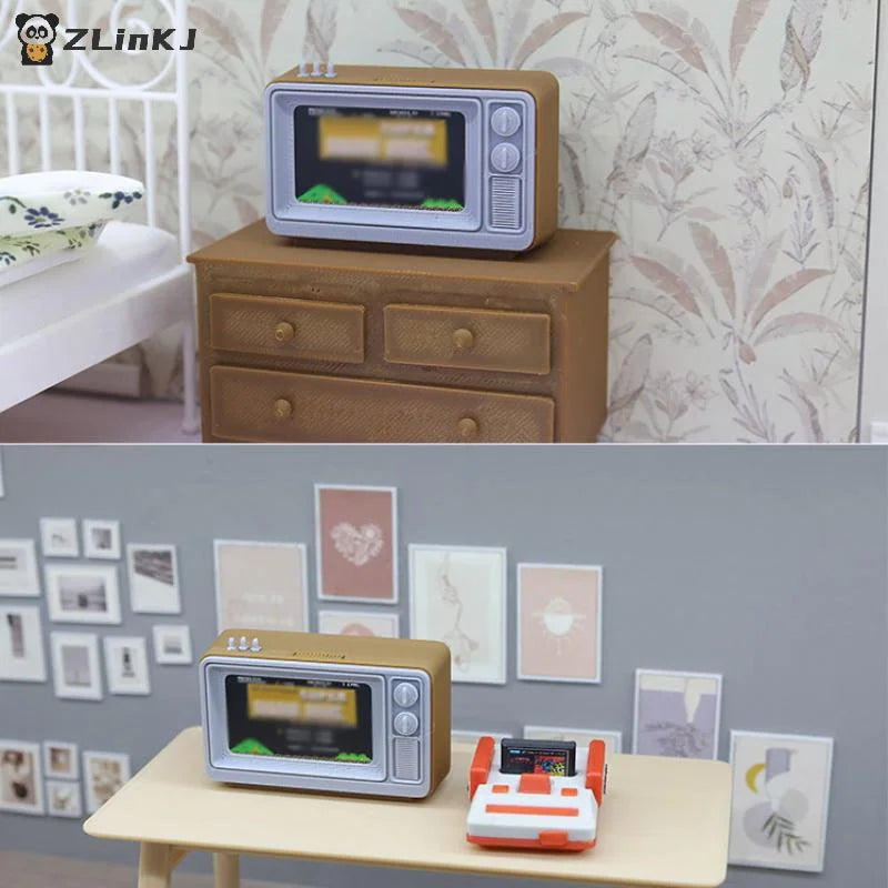 ▶1 Piece 1/12 Dollhouse Simulation Miniature Nostalgic TV Game Console Model Living Room Scene Decoration Doll Accessories Toys Zpaxo
