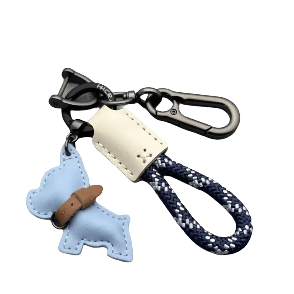 Multi-Use Bulldog Leather Keychain Braided Rope D Buckle Swivel Clasp Bag Charm Cartoon Puppy Thick Rope Key Pendant Holiday Zpaxo Blue