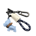 Multi-Use Bulldog Leather Keychain Braided Rope D Buckle Swivel Clasp Bag Charm Cartoon Puppy Thick Rope Key Pendant Holiday Zpaxo Blue