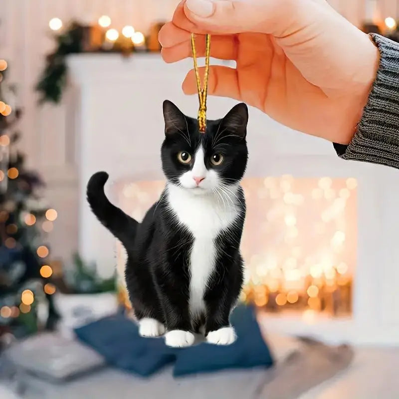 2D Acrylic Funny Cat Christmas Tree Ornament | Santa Hat