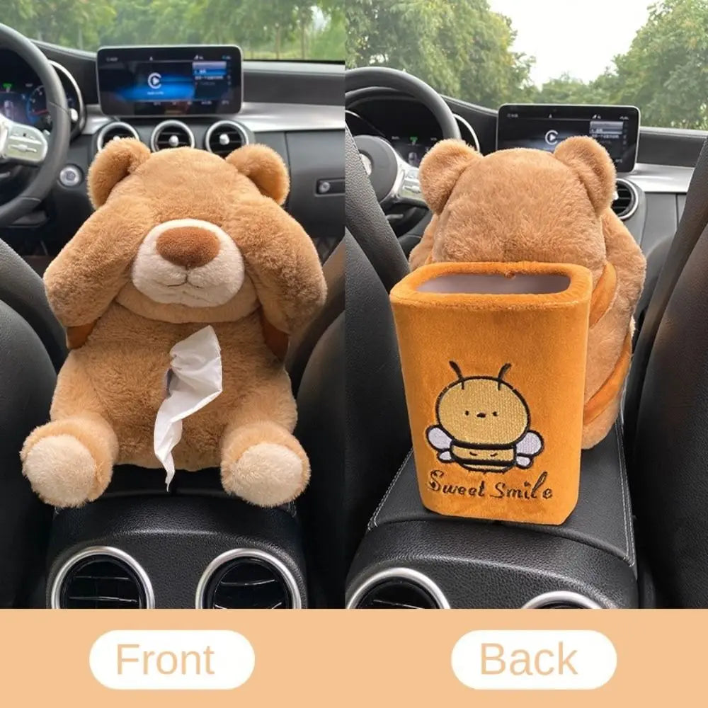 Eye-covering Bear 2-in-1 Car Tissue Box Removable Space Saving Cute Zpaxo