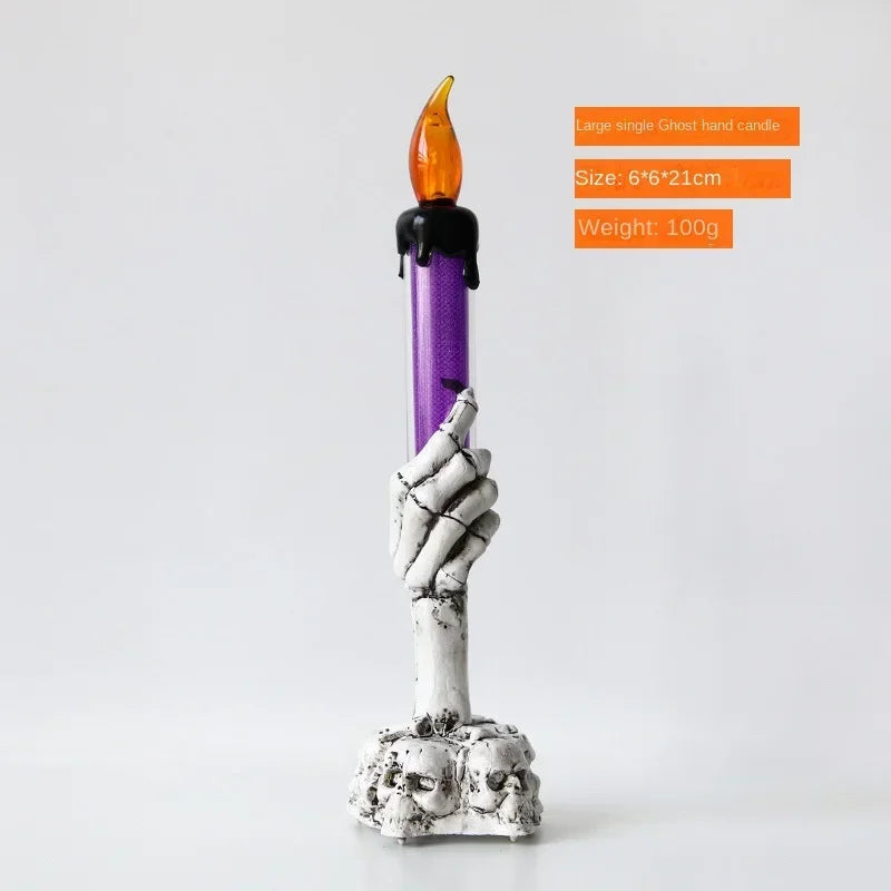 Spooky Halloween Ghost LED Candle Skull Handheld Light Eerie Purple