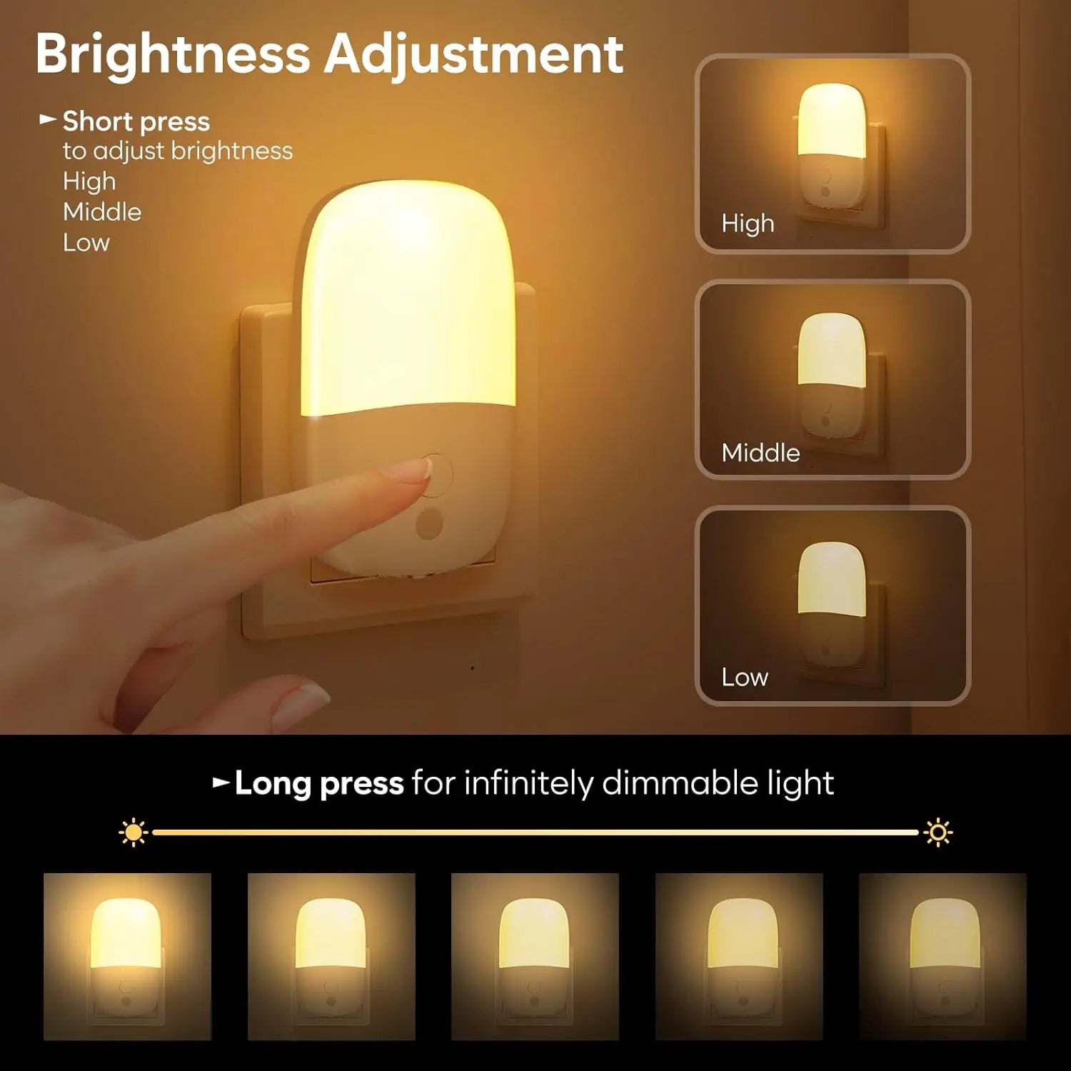 Wall Mount Night Light, with 5 Levels of Brightness and Dusk to Dawn Light Sensor, Children's Night Light for Children's Rooms, Zpaxo UK